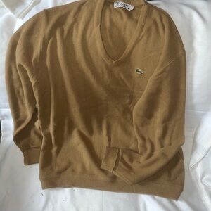 Vintage izod Lacoste Men's V-Neck Sweater in Brown